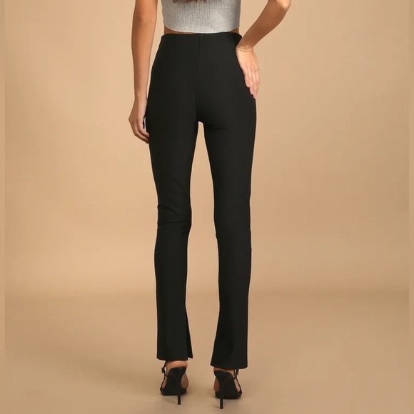 Lulu’s Head to the Office High Waisted Side Slit Trouser Pants Black Small - Picture 2 of 8
